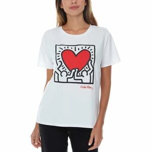 Keith Haring NWT Women's Graphic White T-shirt Size Medium Icon Red Heart Art